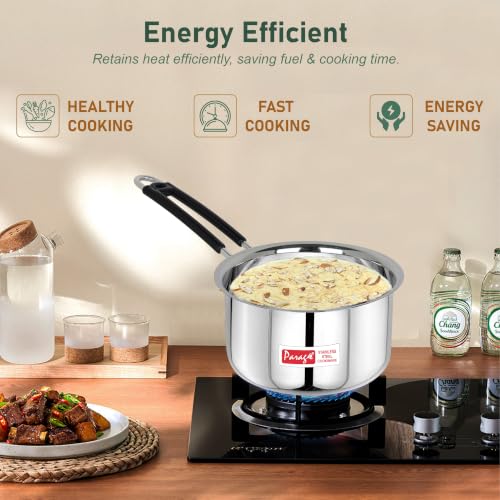 Image of Parage 2 Pieces Stainless Steel Sauce Pan, Tea Pan, Milk Pan Heavy Guage with Heat-Resistant Wire Handle Induction & Gas Stove Friendly (1.25 LTR & 1.75 LTR, Silver), 3 Liters