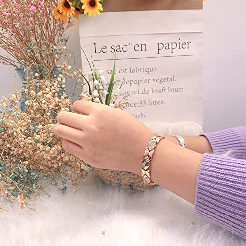 Copper Bracelet for Women Pure Copper Crystal Bracelets Link Chain Charm Christmas Jewelry Gift 3500 Gauss with Adjust Tool3