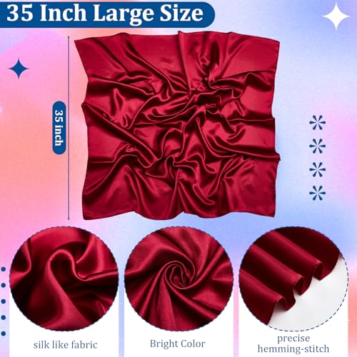 Tegeme 24 Pcs 35" Large Square Pirate Scarf Bulk Satin Head Scarf Costume Feeling Sleeping Hair Silk Wrapping for Women Gift3