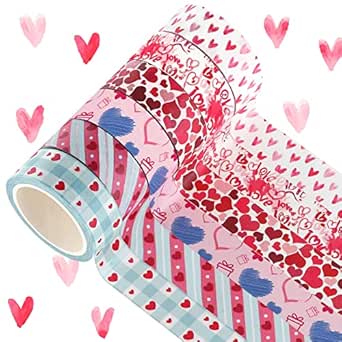 Zonon 6 Rolls Valentine's Day Washi Tapes Valentine Stickers for Kids Sweet Color Cute Valentines Stickers for Crafts Love Heart Labels Valentine Stickers for Valentines Day Wedding
