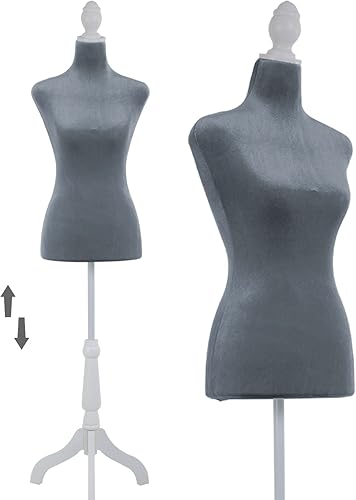 Miniatura 8 de Maniquí femenino con forma de torso de maniquí de 50 a 63 pulgadas para exhibir, altura del cuerpo del maniquí ajustable para coser base de trípode