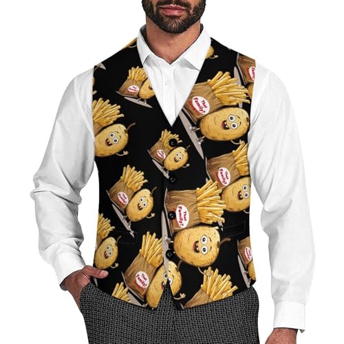French Fries Potatoes French-fried Men's Suit Vest Waistcoat Vests Formal Dress with 2 Pockets for Business Casual Tuxedo