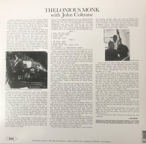 Thelonious Monk With John Coltranе Opaque Oxblood Analog