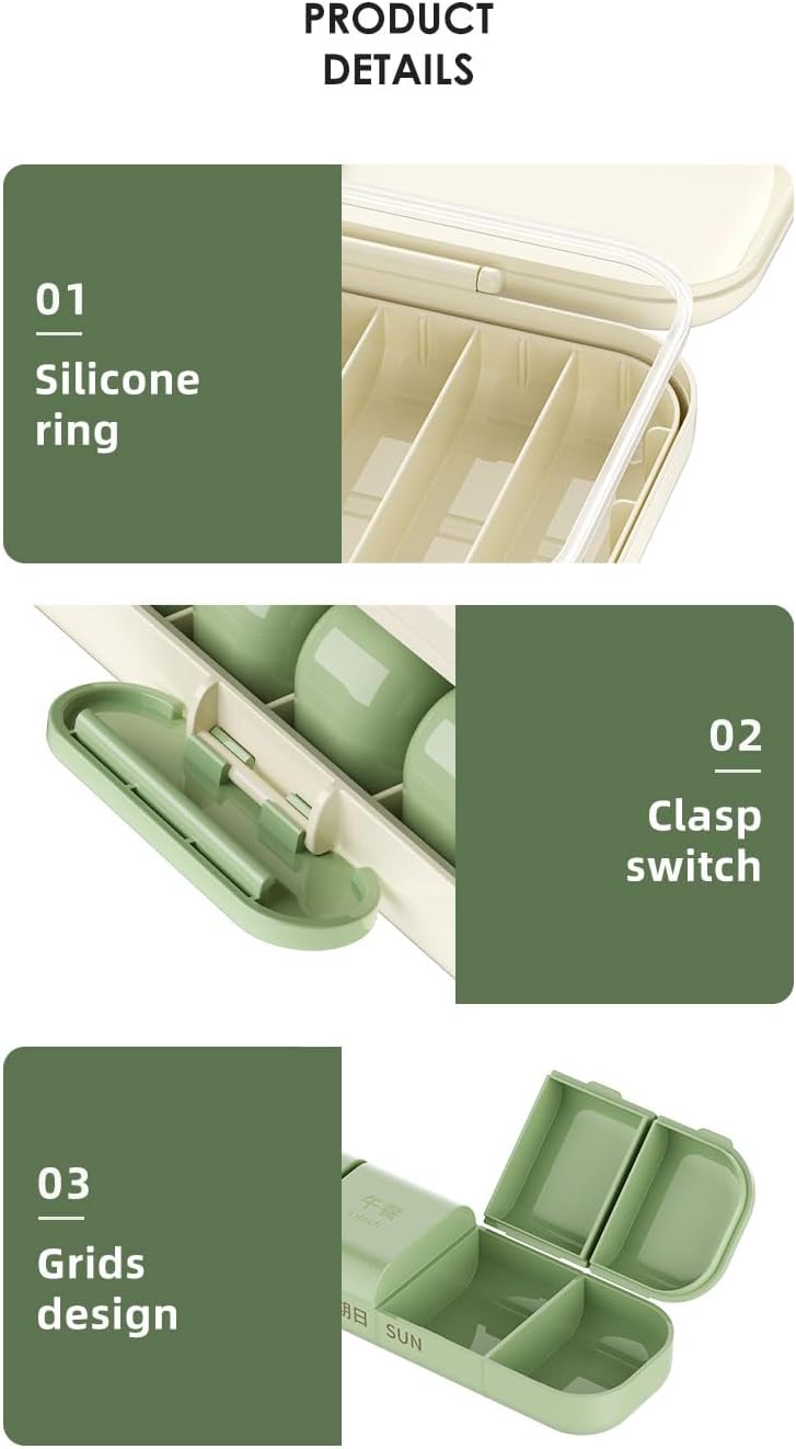 Weekly Portable Medicine Box Organizer Vitamin Organizer Box Pill Organizer 3 Times a Day, Daily Pill Box 7 Day Medicine Organizers to Hold Vitamins and Medication