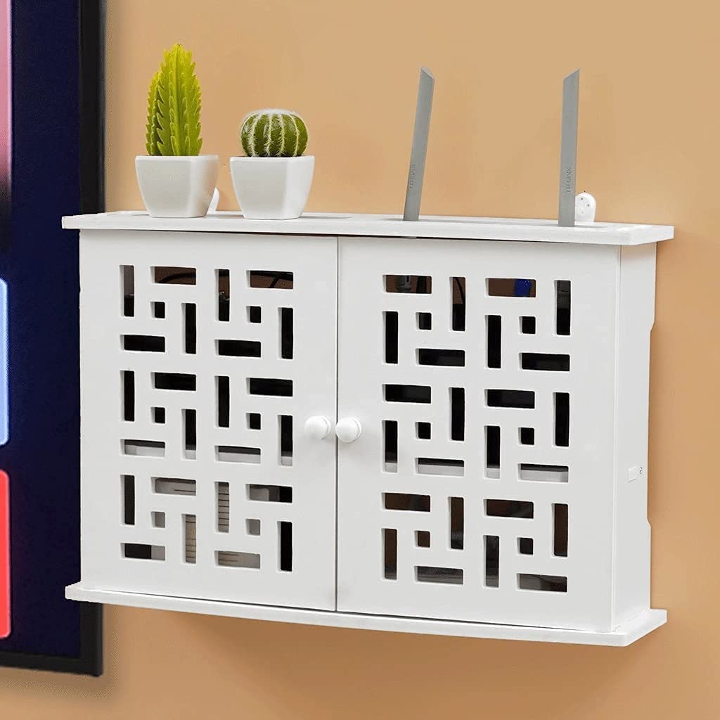 ❀❀❀Wifi-Router-Regal,Desktop-Deko-Box, Aufbewahrungsbox for WLAN-Router – Regal, weißes WLAN-Router-Aufbewahrungsregal, TV-Wand, 2-lagiges Aufbewahrungsregal, Wand, Multimedia-Dekoration, Shelter Box