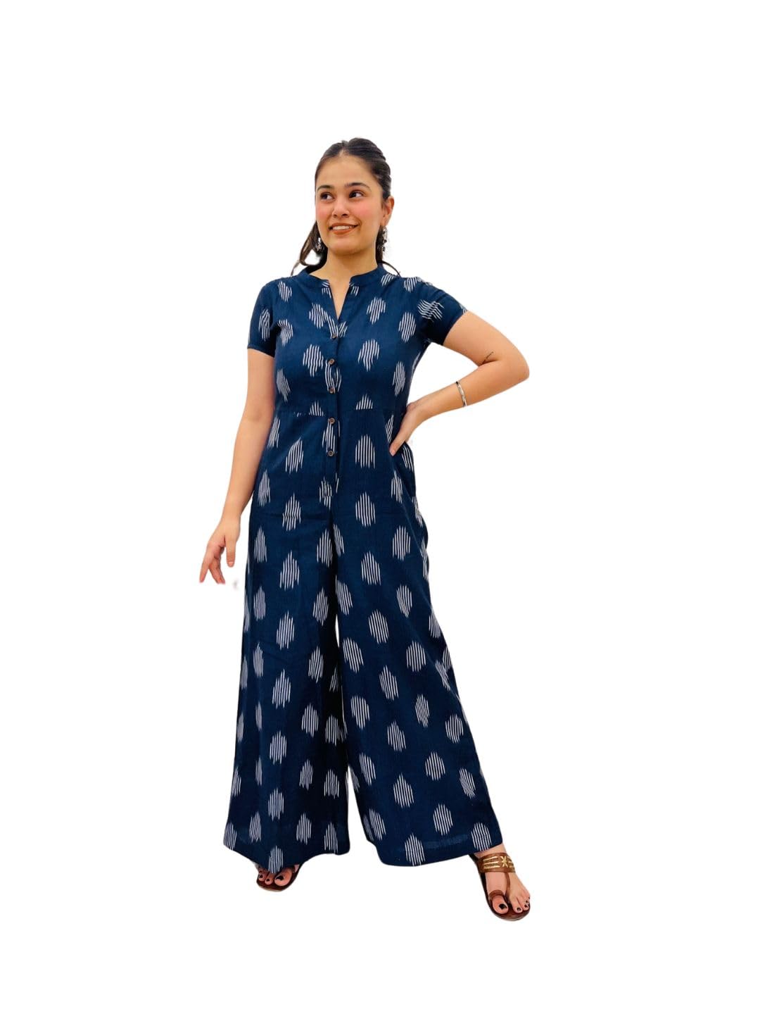 bohemian dream Navy Handloom Ikat Jumpsuit|Comfort fit |side pockets-picture-25