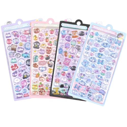 YFFSFDC ぷくぷくシール 可愛い 防水 手帳用 立体 ごほうびシール 携帯電話飾り用 手帳 DIY用 貼り付け可能 手芸用品 4枚セット 女の子 デコシール