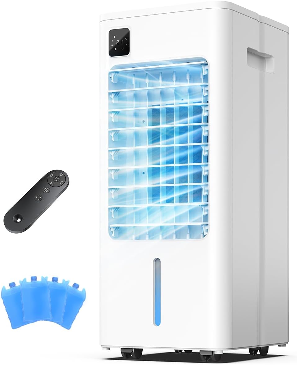 FLOWBREEZE Windowless Portable Air Conditioner with Remote, Smart Digital Display, 12H Timer, 5 Modes & 3 Speeds, 2 Gal Water Tank, 100°Oscillating Swamp Cooler, Evaporative Air Cooler for Bedroom