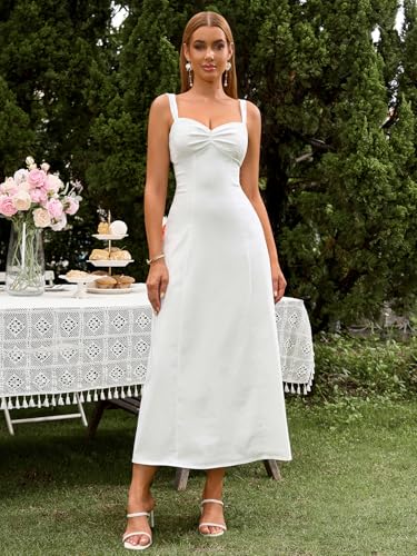 EYNMIN Lace Strap Midi Dress Sweetheart Neckline Bow Tie Backless A Line Wedding Guest Dresses for Women Casual Sundress2