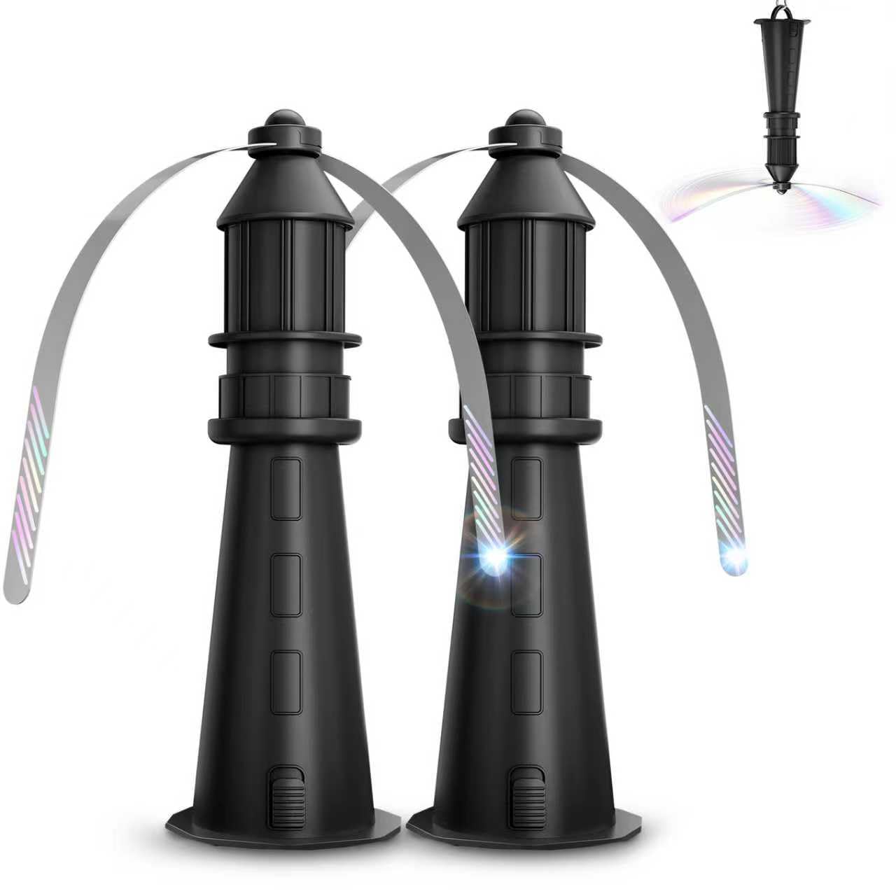 Fliegenwedler, Fliegenabwehr Tischventilator mit holografischen Flügeln,Aufhängbar für Innen & Außen, Insektenschutz für Camping, Garten & Terrasse（Ohne Batterien） 2 Pack