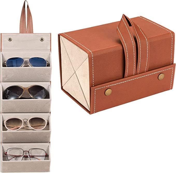 hbd sales 4 Slot PU Leather Sunglasses Organizer Box Glasses Holder Box Spectacle Case of Sunglasses Compact Travel Glasses Case Multiple Pairs Eyeglasses Storage Box Hanging Eyewear Holder-picture-44