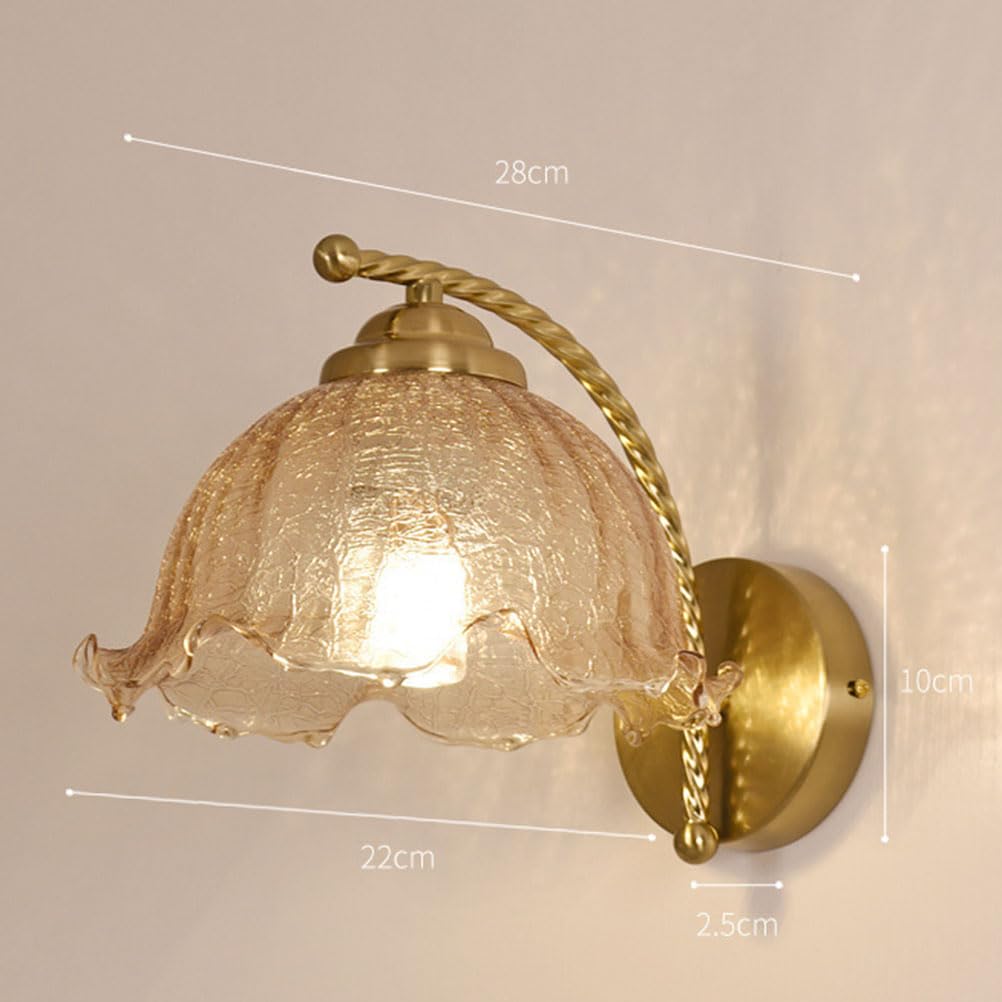 Kinkiet retro, lampa ścienna w stylu vintage, E27, klosz szklany w stylu rustykalnym, lampka nocna w kształcie kwiatu, 1 płomień, lampa florencka, romantyczne oświetlenie ścienne do sypialni, salonu i