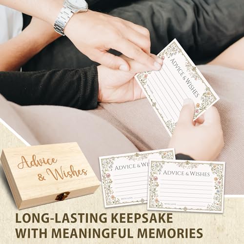 BHTPNG Advice and Wishes Cards Box - 50 Pcs Wedding & Baby Shower Advice Cards, Well Wishes Box for Graduation, Christmas, Birthday Party Decorations, Bridal Shower Games(Flower) -A03