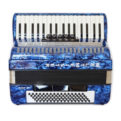 Weltmeister Achat 80 Piano Accordion made in Germany, 80 Bass buttons, Original New Straps and Hard Case, Keyboard Accordian, Blue Pearloid, Quality Musical Instrument