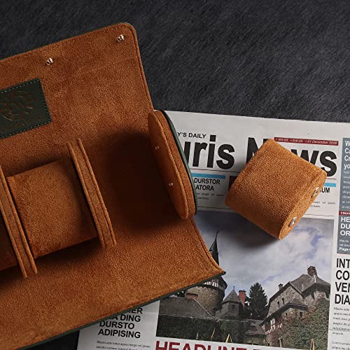 Image of Genuine Napa Leather Watch Roll Travel Case for 3 Watches - Travel Watch Rolls and Leather Watch Display Cases with Velvet Interior - Watch Storage Organizer Men's