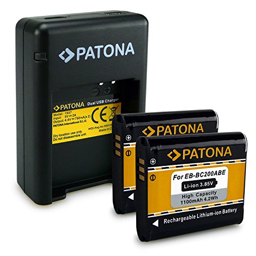 PATONA Cargador Doble + 2X Batería EB-BC200ABE Compatible con Samsung Gear 360, SM-C200 con Micro USB