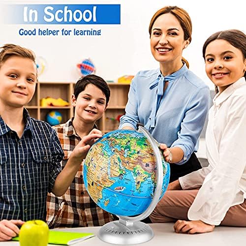 Fun Lites 20Cm LED Illuminated Animal World Globe Educational Political Map Swivel Rotating Animal Earth Globe Cable Free Night Light Lamp Globe for Kids Learning Children for School, Home, Office