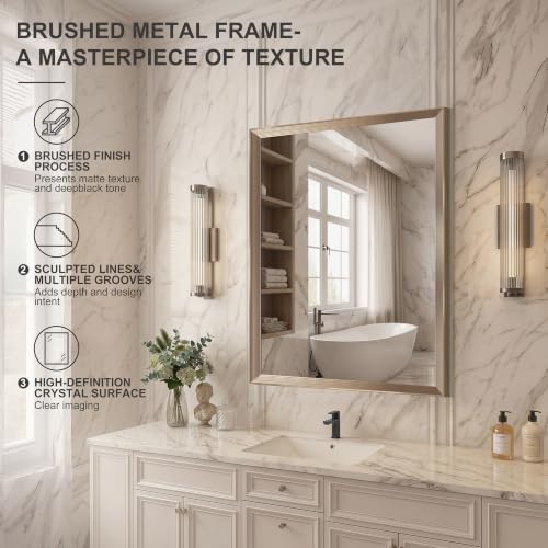 Image of DESBING 30 inchx36 inch Gold Bathroom Mirrors for Over Sink, Tempered Glass, Metal Frame, Rectangle Vanity Wall Mirror for Bathroom, Living Room, Bedroom, Horizontally or Vertically