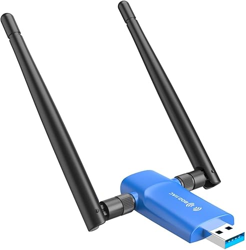 Adaptador WiFi USB inalámbrico para PC - 1200 Mbps Antenas Dual 5Dbi 5G2.4G Adaptador WiFi para PC de escritorio portátil Win111088.17VistaXP,