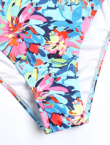 Image of ZAFUL Women's Bandeau Bikini O Ring Strapless Tie Back High Cut Two Piece Swimsuit Bathing Suits