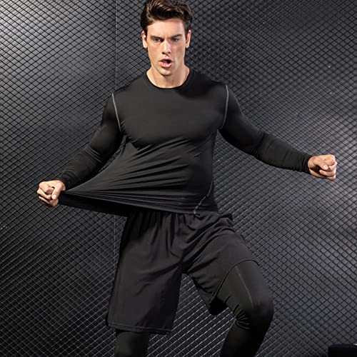 Men's Athletic Long Sleeve Compression Shirts Base-Layer Quick Dry Fit Workout Shirts Running Football Tops Undershirts Large #TOP4