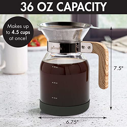 Primula Coffee Dripper Pour Over Maker Brewer Pot, Borosilicate Glass, Easy To Use And Clean, 36 Oz, Light Wood #TOP3
