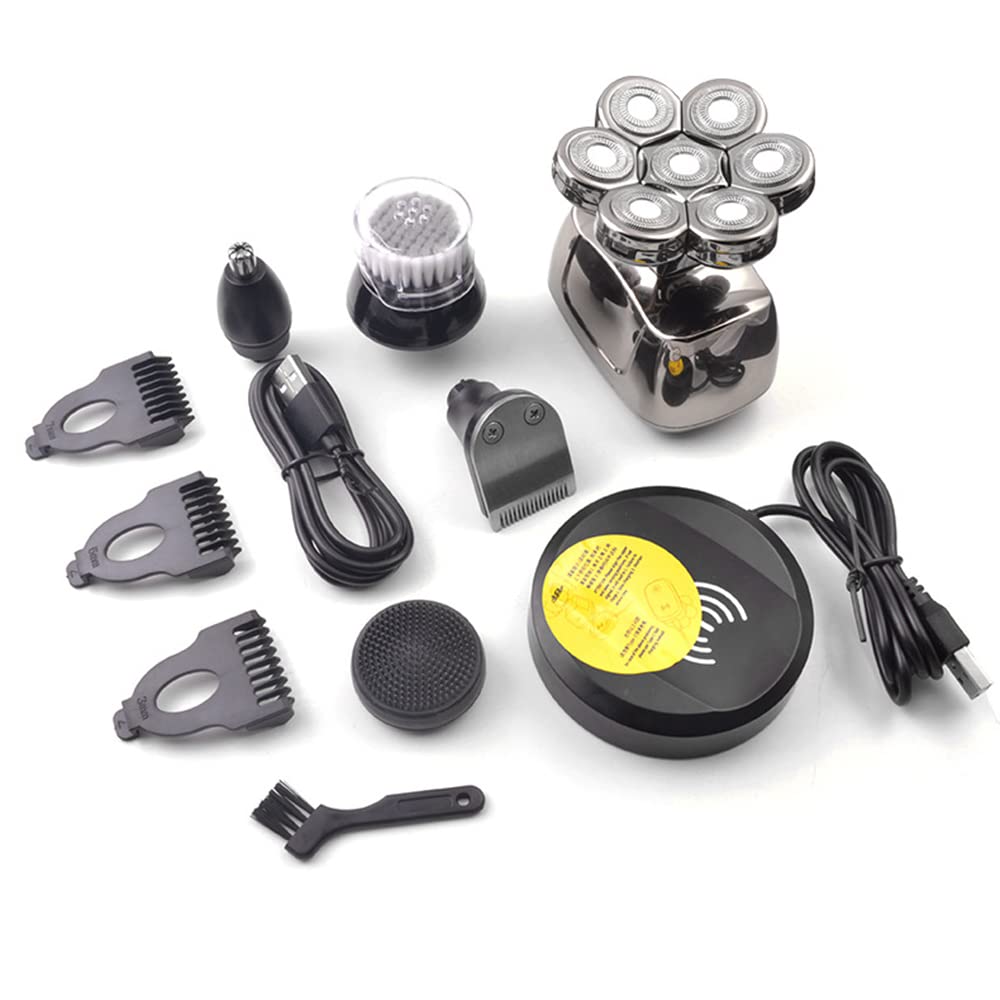 Rasoio elettrico per gli uomini, rasoio elettrico a 7 lame per gli uomini Kit di toelettatura ricaricabile wireless rasoio impermeabile rasoio barba rasoio rasoio USB macchina da barba