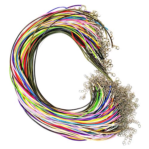 Aweisile cordon para colgante 110 Piezas Cuerda de Collar y Cuerda de Cuero Waxed cadena cera cordón collar con el corchete langosta y Cadena de Extensión para que hace 1.5mm 18 Colores