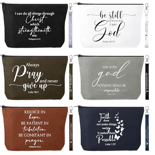 Huhumy 12 Pcs Christian Makeup Bag, Neutral Colors, Inspirational Words