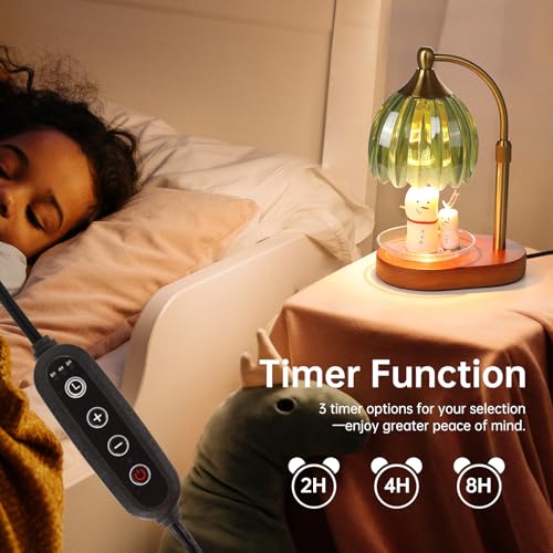 Image of Green Tulip Wax Melt Warmer with Timer, Dimmable & Height Adjustable, Ideal for Jar Candles, Perfect Home Decor for Bedroom, Living Room, Office, Great Birthday Gifts for Women (2 Bulbs Included)