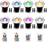 RGB Low Voltage Landscape Lights, Sunriver 8Pack 3W Color-Changing LED Well Lights 16 Colors and 4 Changing Modes with 4pcs Remote Controls, IP67 Waterproof Landscape Lighting for Yard Garden Party
