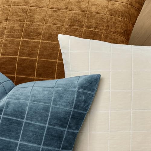 Image of MIULEE Blue Plaid Decorative Throw Pillow Covers 20x20 Set of 2 | Vintage Check Chenille Couch Pillows Neutral Boho Farmhouse Cushion Covers Modern Home Decor for Sofa Bed Living Room