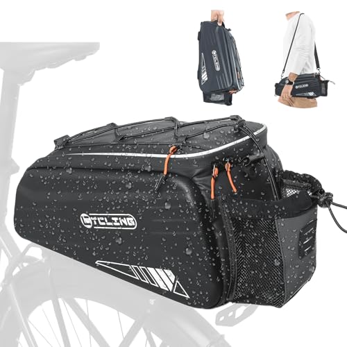 NDakter Bike Bags 10L Bicycle Pannier Bag for Cycle Rear Rack Waterproof 3 in 1 Ebikes Trunk Bag Reflective Electric Bike Saddle Panniers Bag with Shoulder Strap (10L EVA Hard Shell Waterproof)
