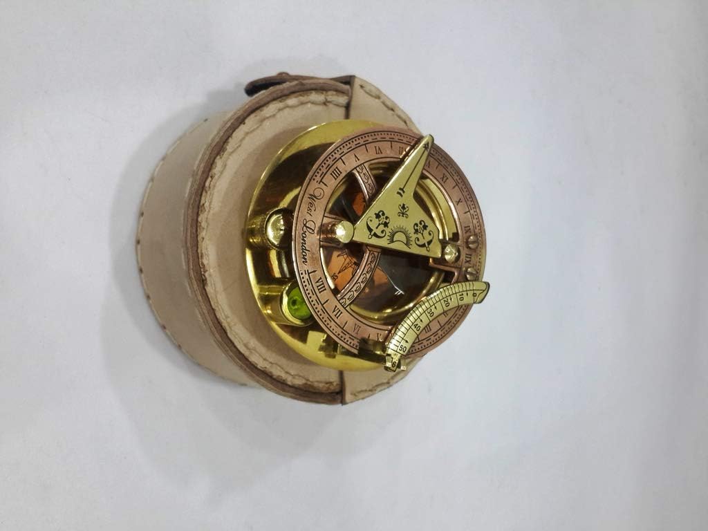 Copper & Brass Sundial Compass 3" with Leather Case Desk Decor Gift Rustic Vintage Home Decor