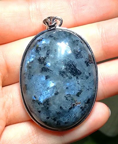 1 Pcs 2'' Hand Carved Natural Gemstone Jewllery Pendant with Sliver Chain,DIY Accessory for Necklace (Larvikite)