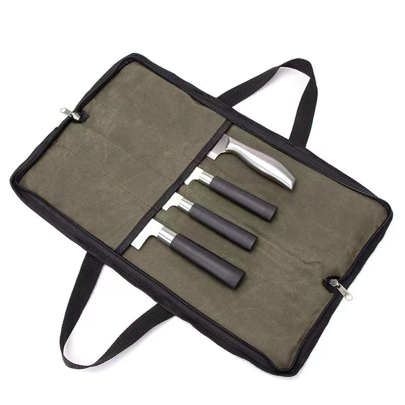 UrbAmerican Estojo Para Facas, Bolsa Para Facas, Estojo Para Facas, Bolsa Para Facas De Chef Em Lona Encerada, Bolsa Portátil Para Facas Com 4 Compartimentos Mais 1 Bolso Com Zíper Para Guardar