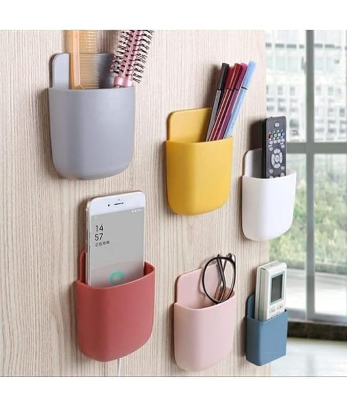 draval 6 Piece plastic Wall Mounted Storage Box Remote Storage Organizer Case for Air Conditioner TV Mobile Phone Plug Holder Stand Rack, Phone Charger Plug Holder (Pack of 6 Pieces) (Multi-Color)-image-19