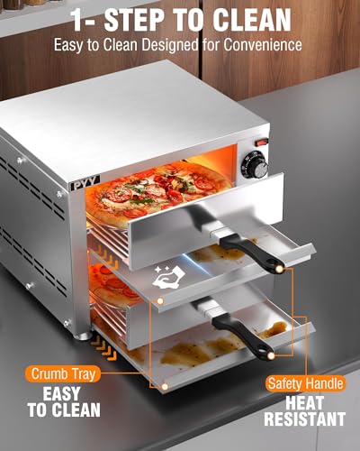 PYY Countertop Pizza Oven 12 Inch Electric Indoor Pizza Oven Commercial Stainless Steel 2-Layers Pizza Cooker with Timer for Home Restaurant (Silver) - Image 4