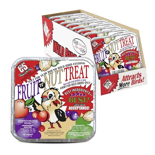 C&S Fruit n’ Nut Suet Treat, Suet Cakes for Wild Birds Including Robins, Blue Jays, Bluebirds, Tanagers, Thrushes and More, 8 Pack