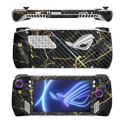 Image of MightySkins Carbon Fiber Skin Compatible with Asus ROG Ally - Black Gold Marble | Protective, Durable Textured Carbon Fiber Finish | Easy to Apply