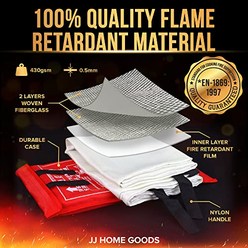 Jj Care Fire Blanket - 40" X 40" [2 Packs With Hooks ] - Suppression Flame Retardant Emergency Fire Blanket For Camping, Grill, Kitchen, Home, Car, School, Office, Warehouse #TOP2