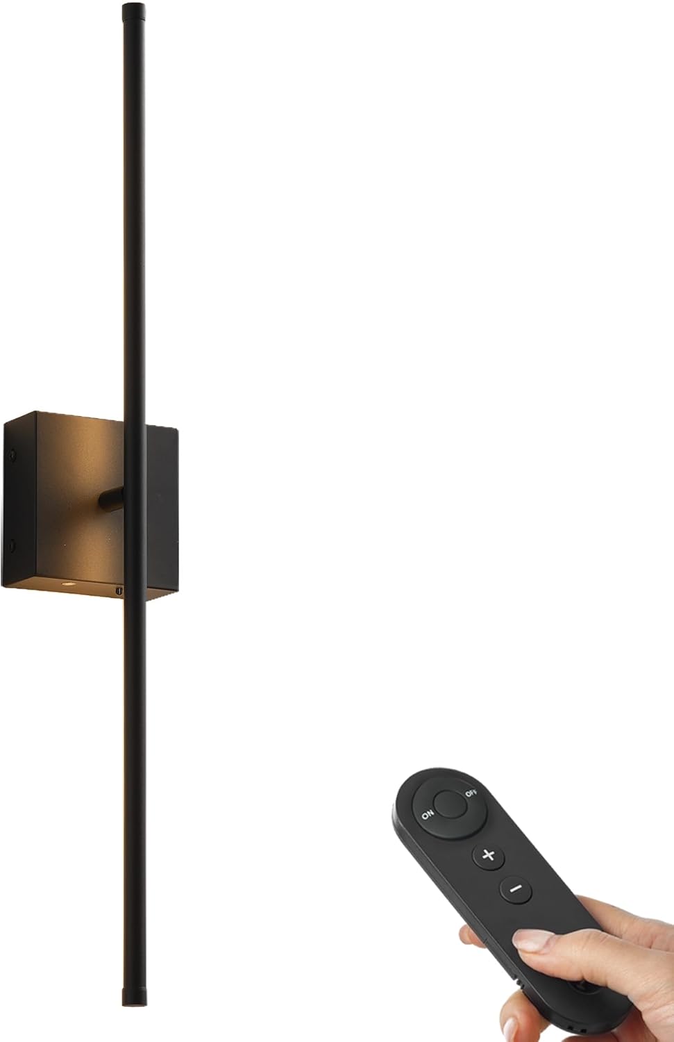 Battery Operated Wall Sconces, Dimmable Wall Sconces, 350°Rotate, 3000K LED Black Wireless Wall Light for Living Room, Hallway, Bedroom, 28.3 Inch