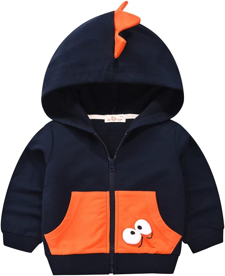 HIKIDSBoys Coat Cotton Dinosaur Jackets Toddlers Sweatshirts Kids Baseball Outerwear Children Zip Hoodie Sweater Tops 2-7 Years