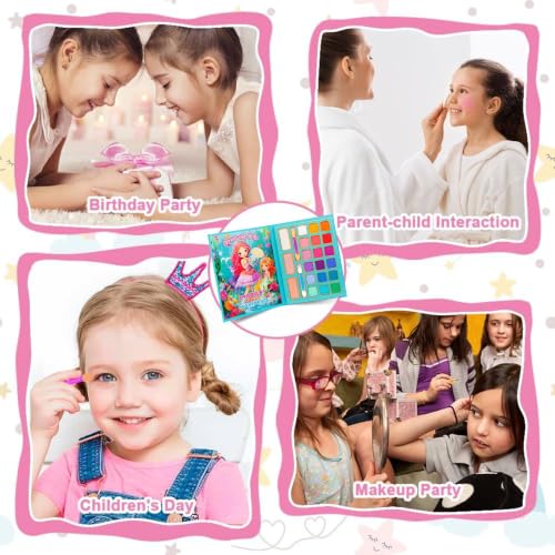Image of Shaktism 18 Color Multi-functional Book-shaped Makeup Kit, Matte Eyeshadow, Lip Gloss, Highlighter, Blush, Contour Palette for Girls Age 4-12, Non-toxic, Washable with Folding Case (IG3273)