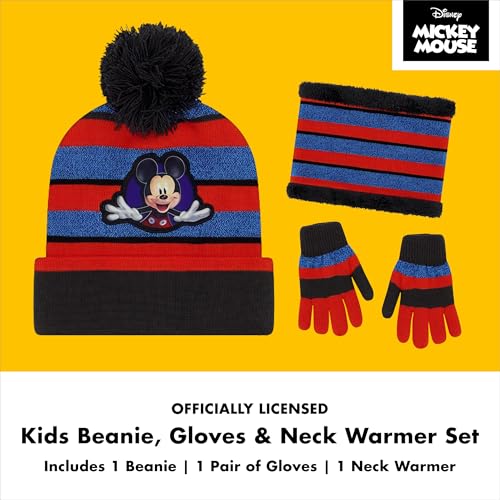 Image of Mickey Mouse Boys' Toddler Winter Hat, Scarf & Mittens Set for Ages 2-4 Or Hat, Scarves & Kids Gloves Sets for Ages 4-7