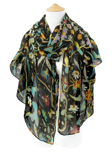Image of GERINLY Scarfs for Women Lightweight Cotton Feel Scarves Floral Birds Print