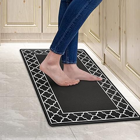 Satisinside Kitchen Rugs and Mats for Floor Cushioned, Black Anti-Fatigue Kitchen Rugs Set, Non-Skid, Memory Foam Standing Rug,Housewarming Gifts for New House Cover