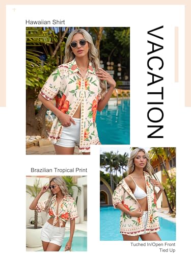 MYMORE ❷⓿❷❺ Womens Hawaiian Shirt Luau Party Tropical Vacation Button Down Shirts Short Sleeve Beach Hawaii Floral Print Top3