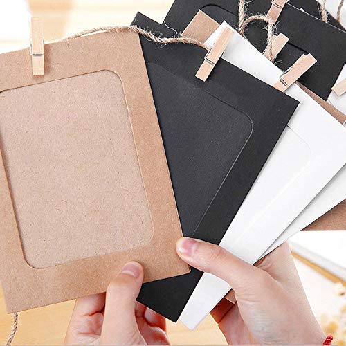 Perfect 4U 30 Pcs Diy Paper Photo Frames 4X6 Picture Frame With Wooden Clips And String Hanging Cardboard Photo Frame 10X15 Cm Set For Home Wall Décor #TOP5