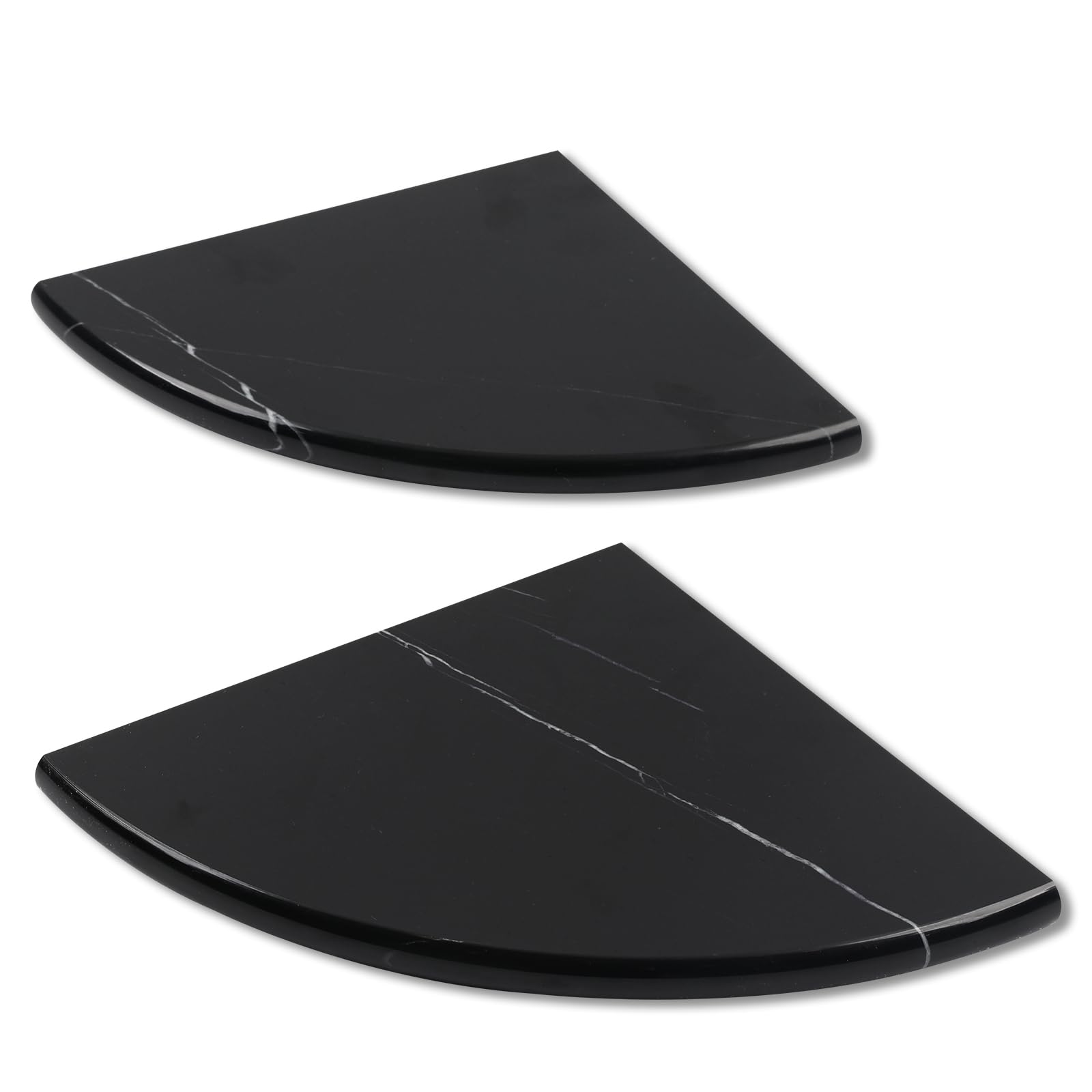 Lovdeco 2 Pcs Black Marble Corner Shelf, Nero Marquina Black Marble Corner Shower Shelf, Polished 9" Round Edge Corner Shelves for Bathroom, Kitchen, Office, Living Room, 2 Piece